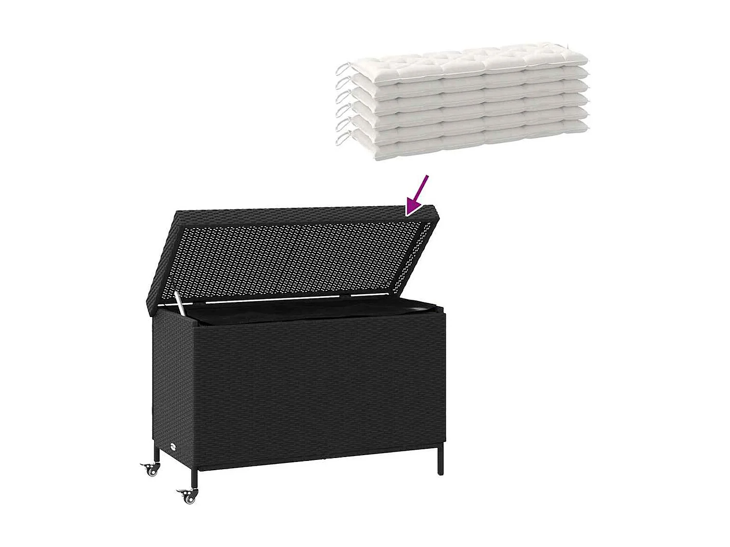 Boîte de rangement de jardin et roues noir résine tressée