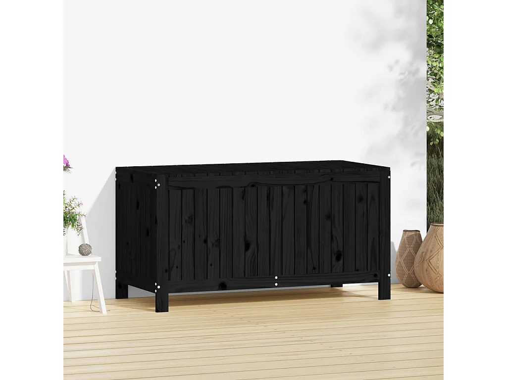 Arcón de jardín Negro 121x55x64 cm Madera maciza de pino