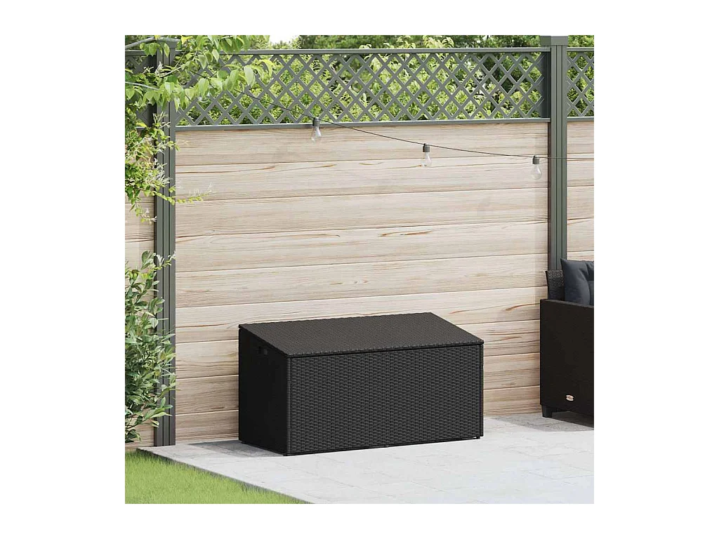 Boîte de rangement de jardin noir 110x50x58 cm résine tressée