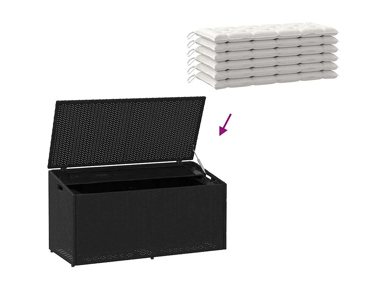 Boîte de rangement de jardin noir 110x50x58 cm résine tressée