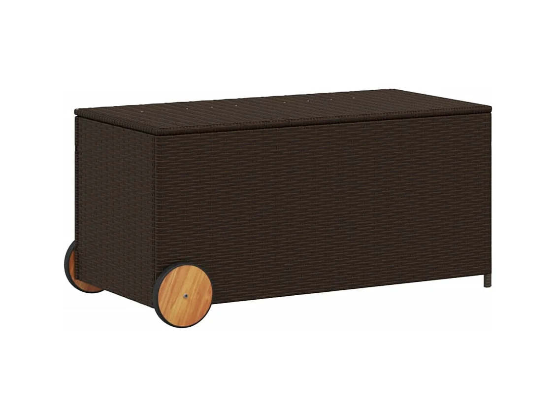 190L Poly Rattan Bruine Tuinopslagbox met Wielen