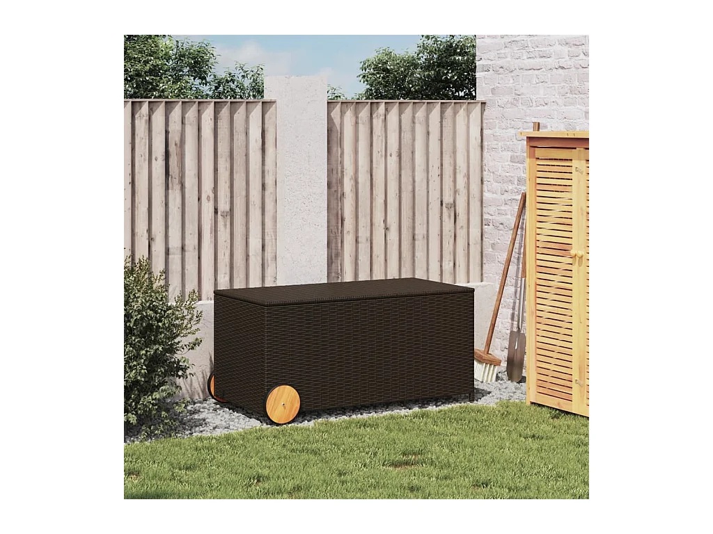 190L Poly Rattan Bruine Tuinopslagbox met Wielen