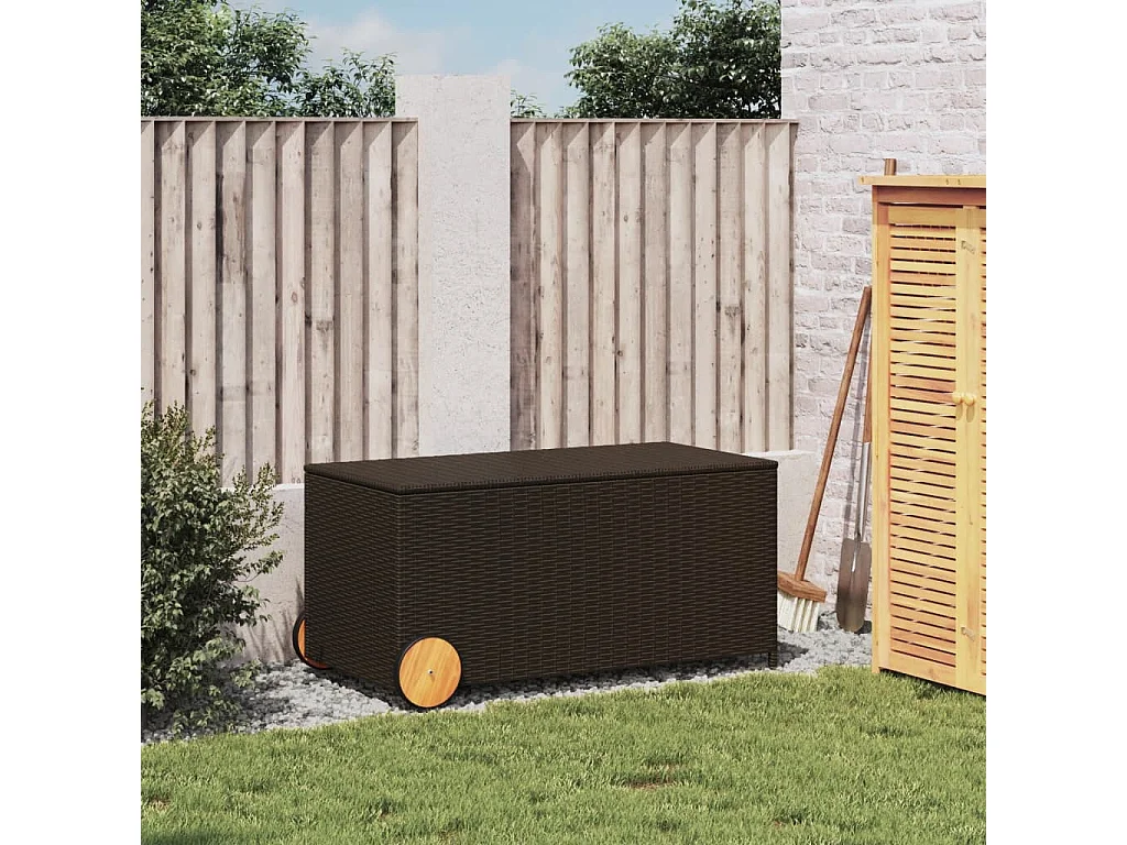 Contenitore da giardino in polyrattan marrone da 190 litri con ruote