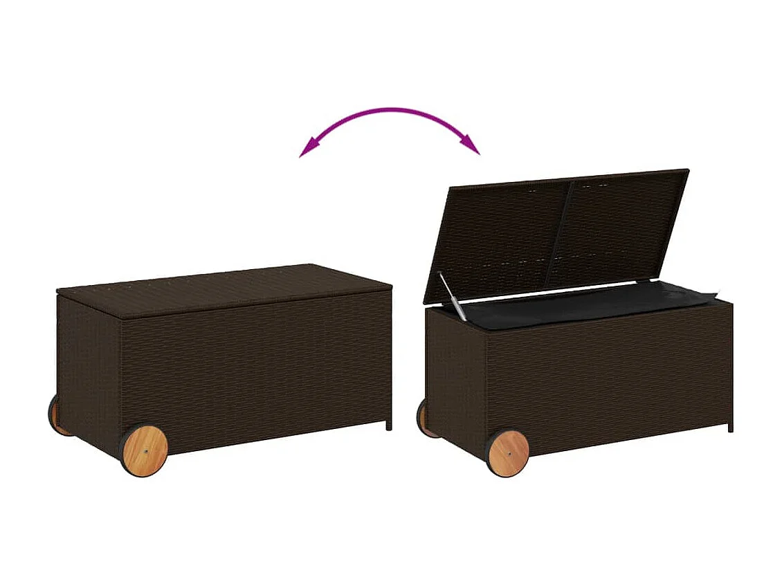 Contenitore da giardino in polyrattan marrone da 190 litri con ruote