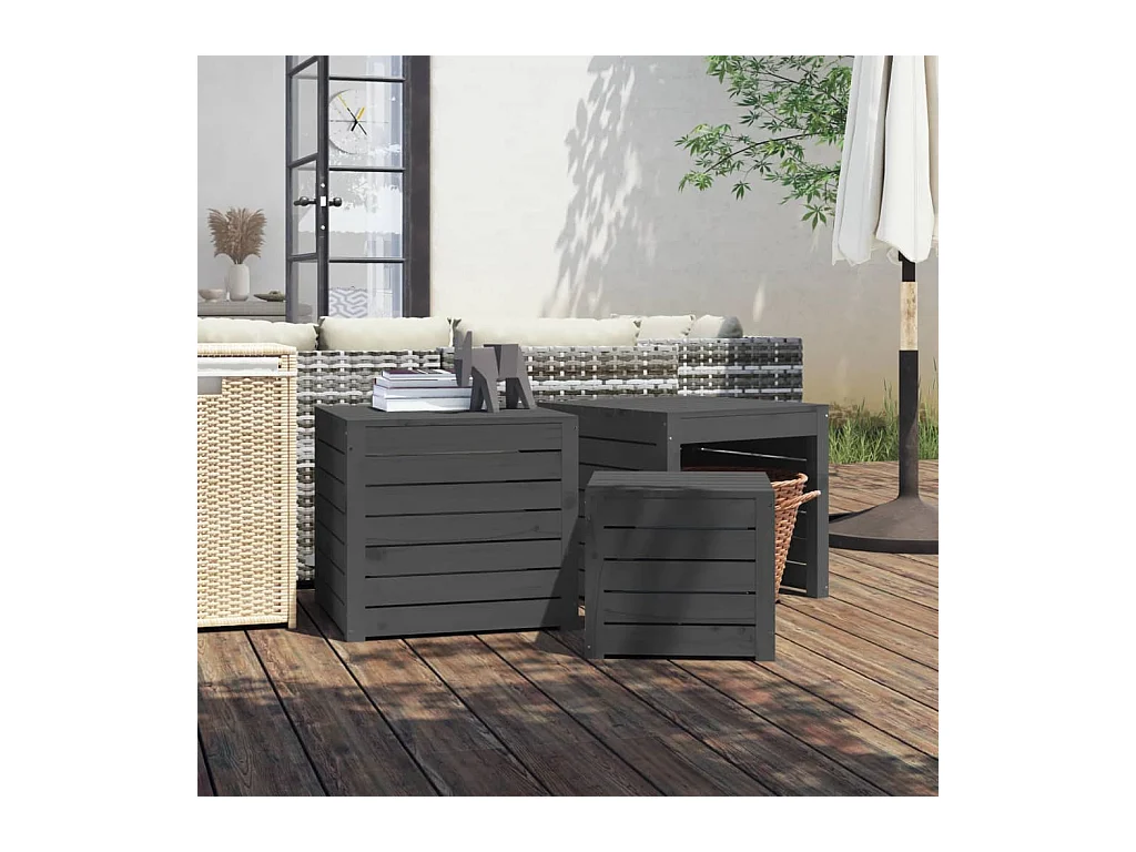 Tuinkistset 3-delig grijs massief grenenhout