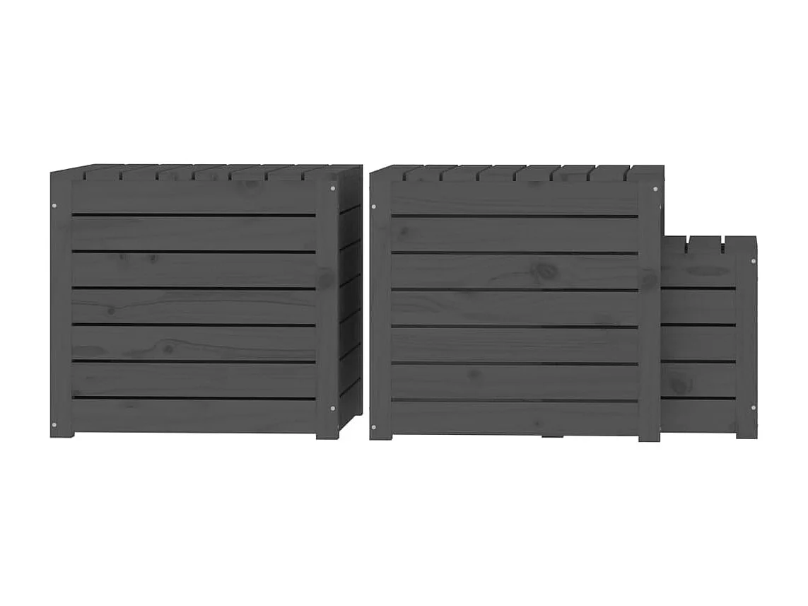 Conjunto de caja de jardín 3 piezas de madera maciza de pino gris