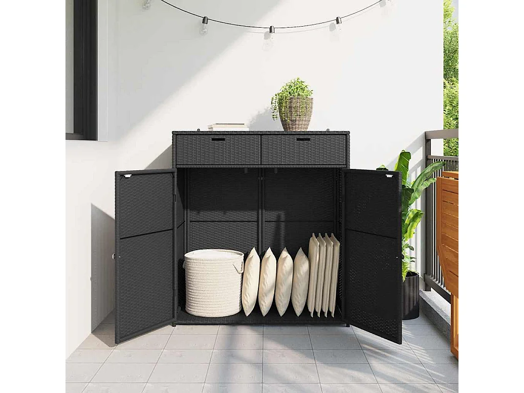 Mobiletto da giardino nero 105x55x113cm in resina intrecciata