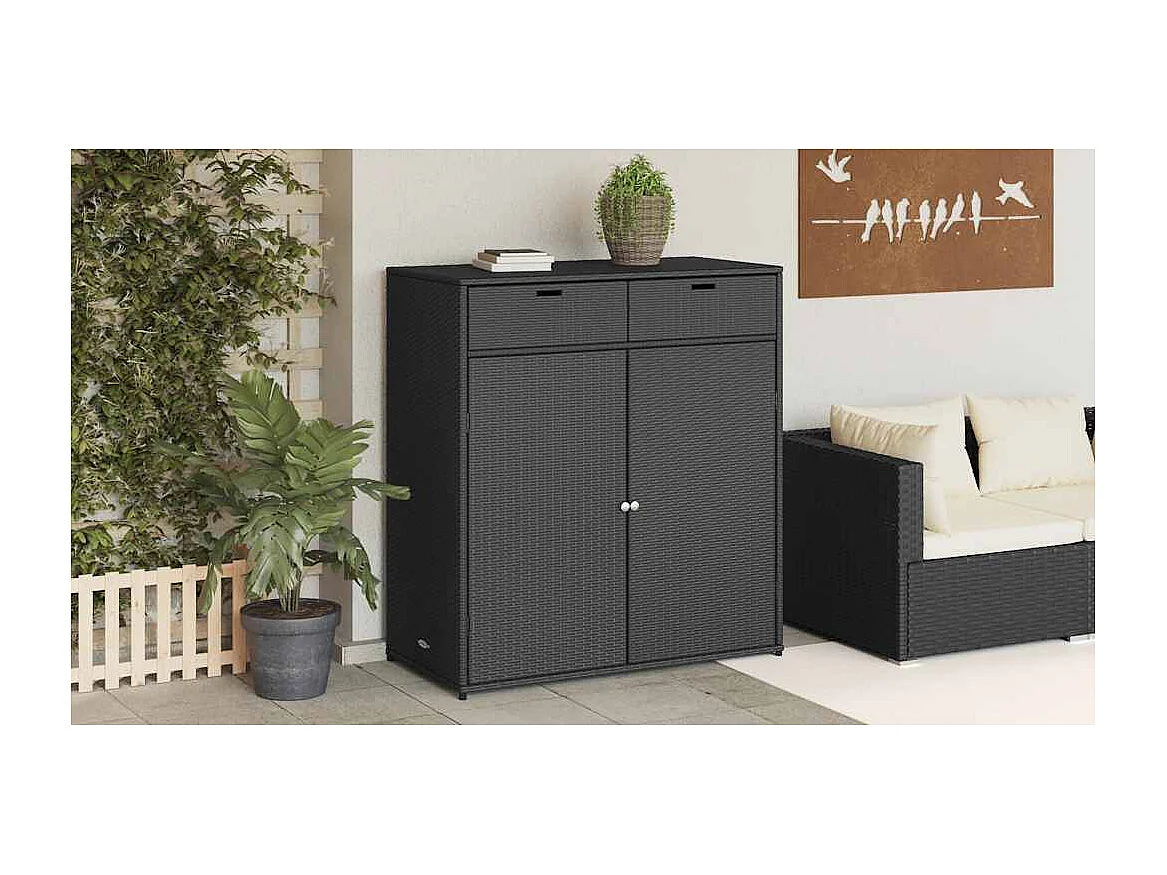 Mobiletto da giardino nero 105x55x113cm in resina intrecciata