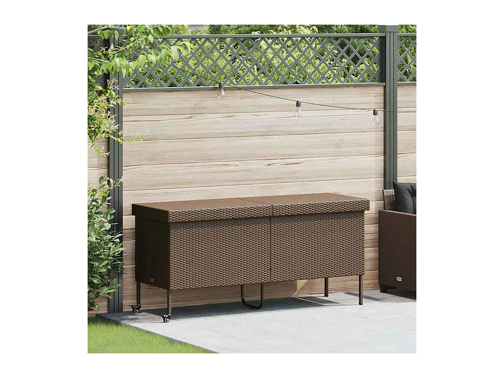 Boîte rangement jardin roues marron 160x55x75 cm résine tressée
