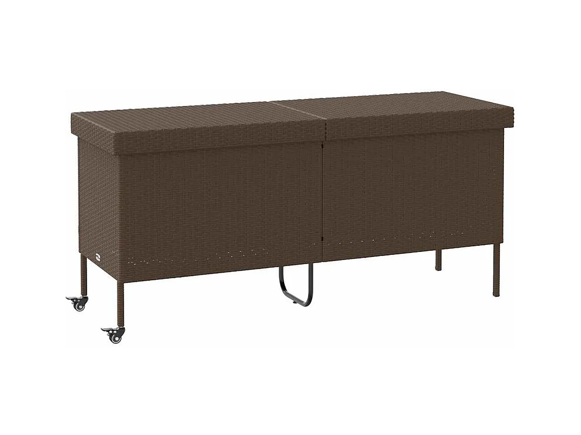 Boîte rangement jardin roues marron 160x55x75 cm résine tressée