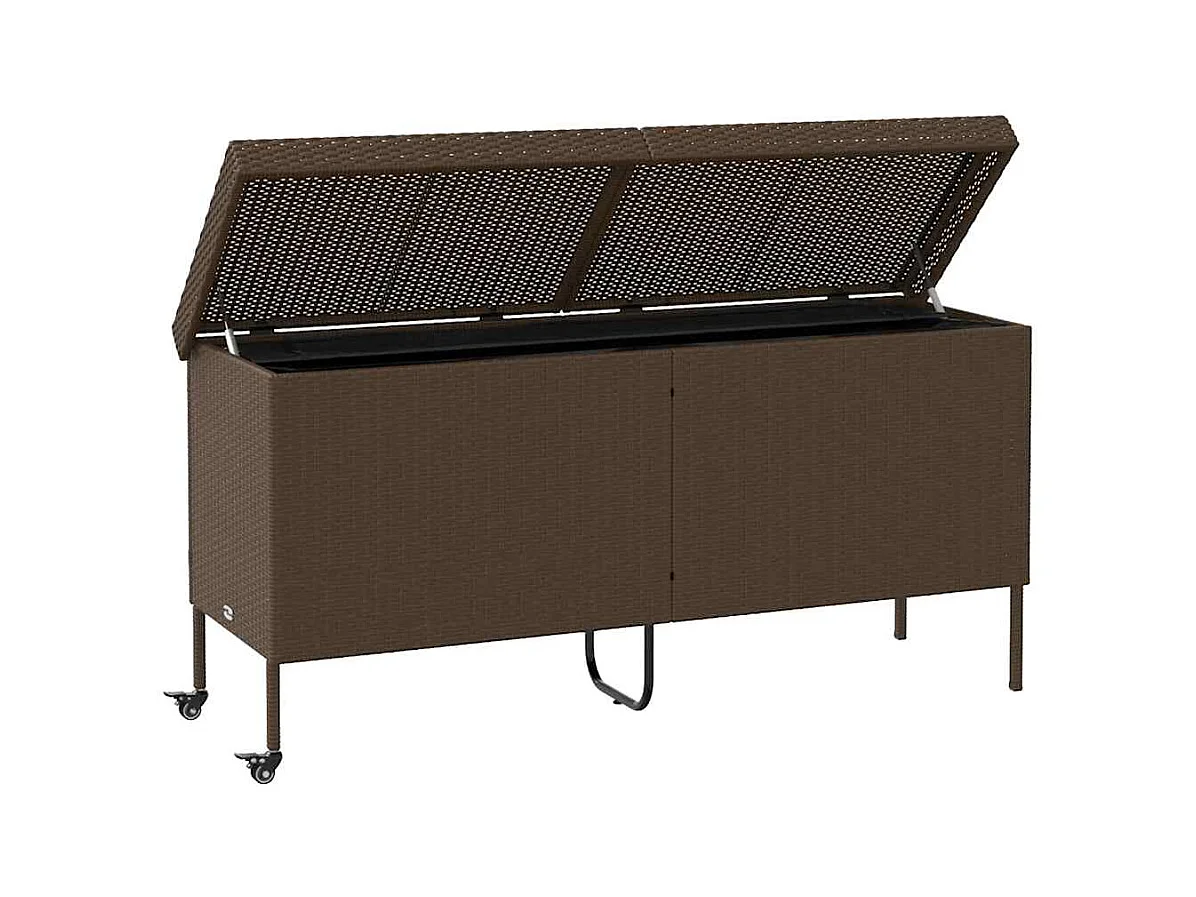 Boîte rangement jardin roues marron 160x55x75 cm résine tressée