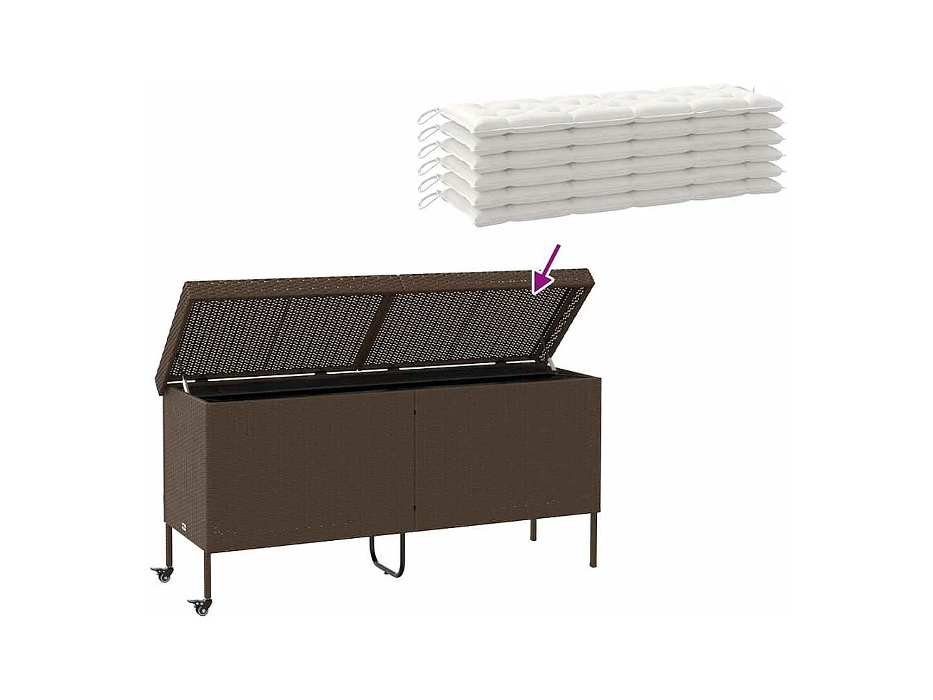 Boîte rangement jardin roues marron 160x55x75 cm résine tressée