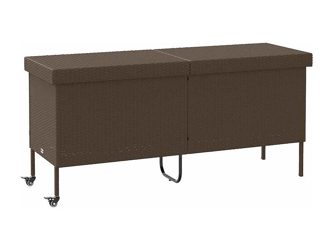 Boîte rangement jardin roues marron 160x55x75 cm résine tressée