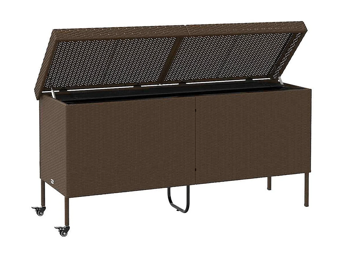 Boîte rangement jardin roues marron 160x55x75 cm résine tressée