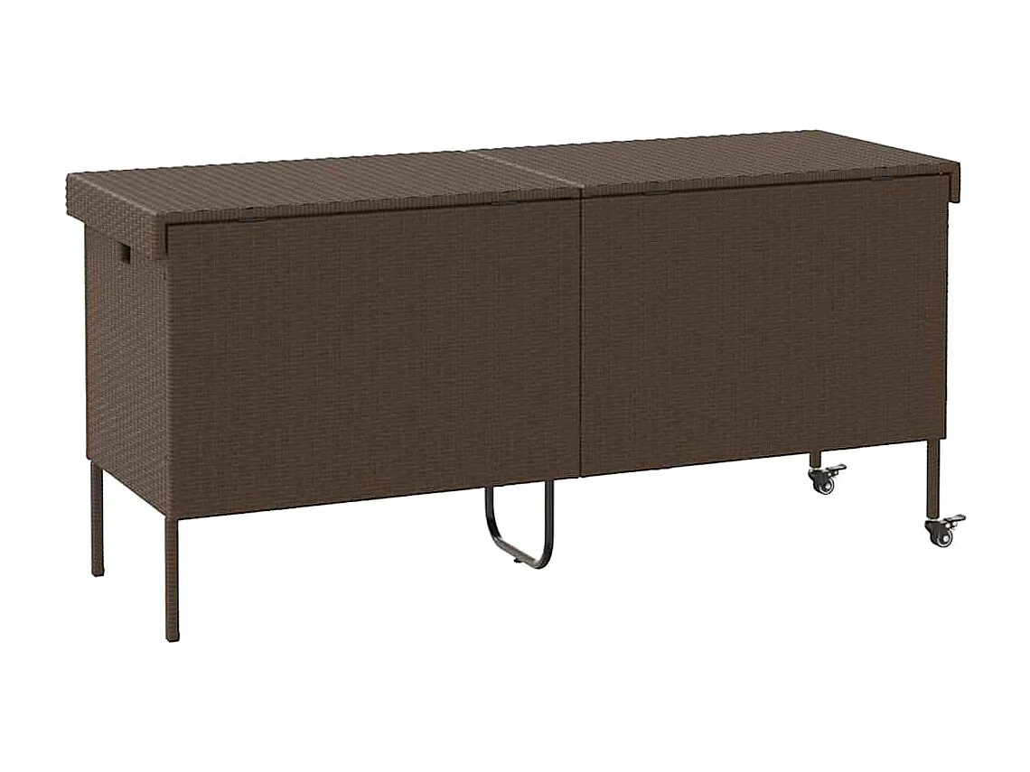 Boîte rangement jardin roues marron 160x55x75 cm résine tressée