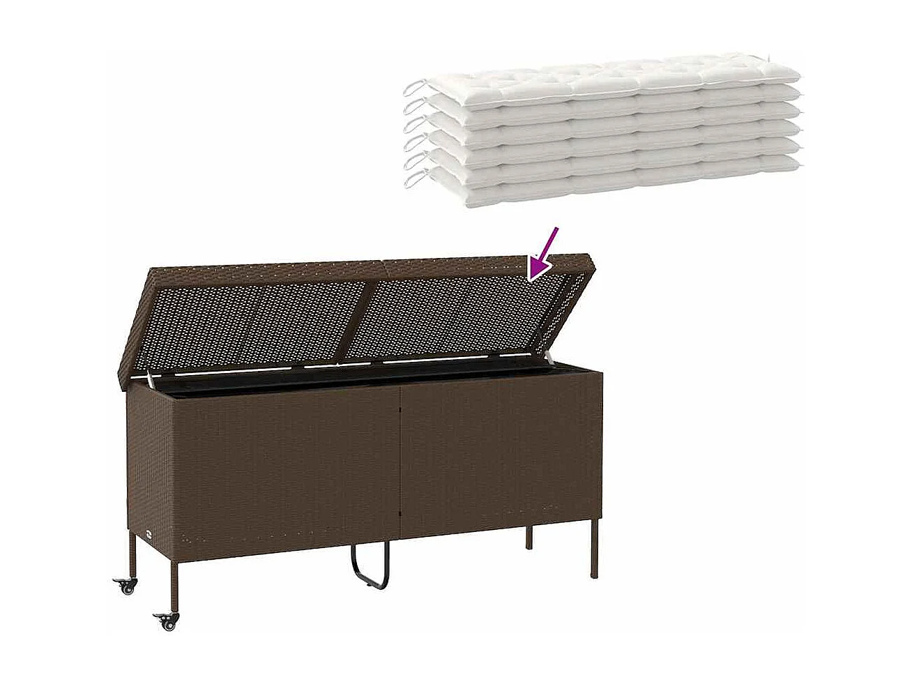 Boîte rangement jardin roues marron 160x55x75 cm résine tressée