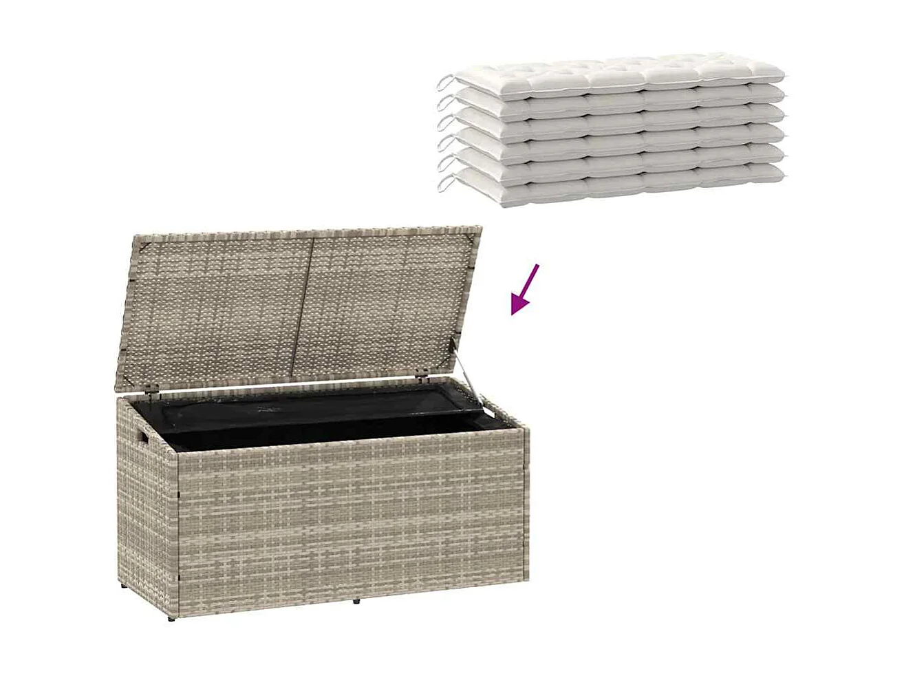 Boîte de rangement de jardin gris clair 110x50x58 cm rotin