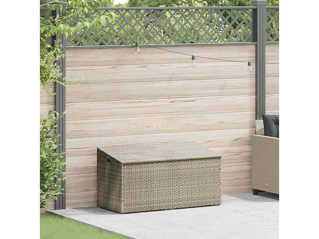 Boîte de rangement de jardin gris clair 110x50x58 cm rotin