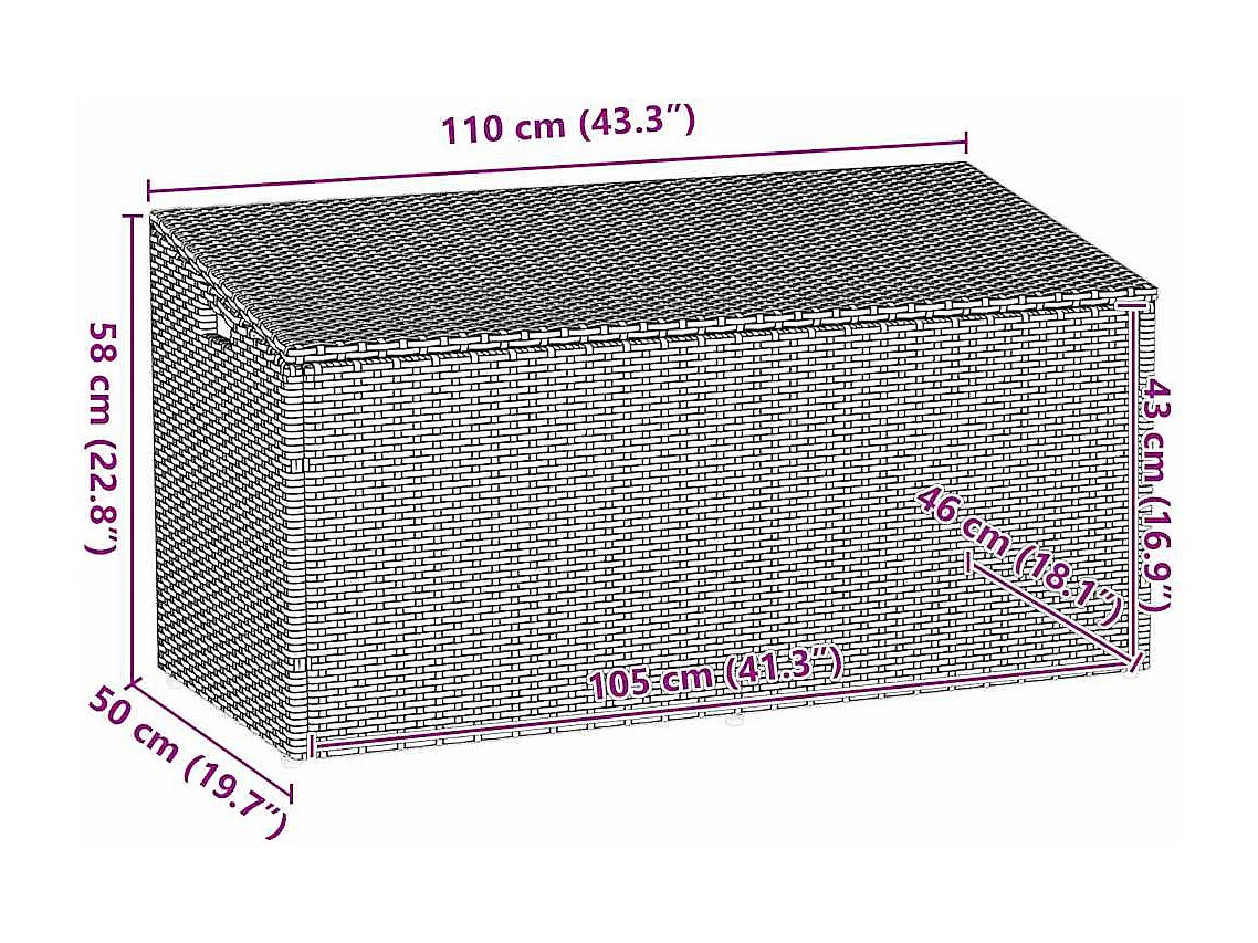 Boîte de rangement de jardin gris clair 110x50x58 cm rotin