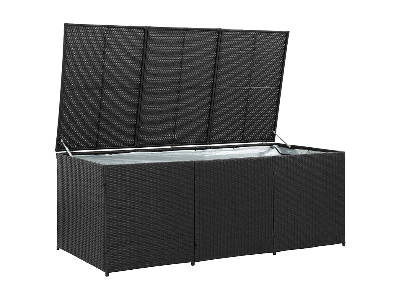 Cassapanca da giardino in resina intrecciata 180x90x70 cm Nero