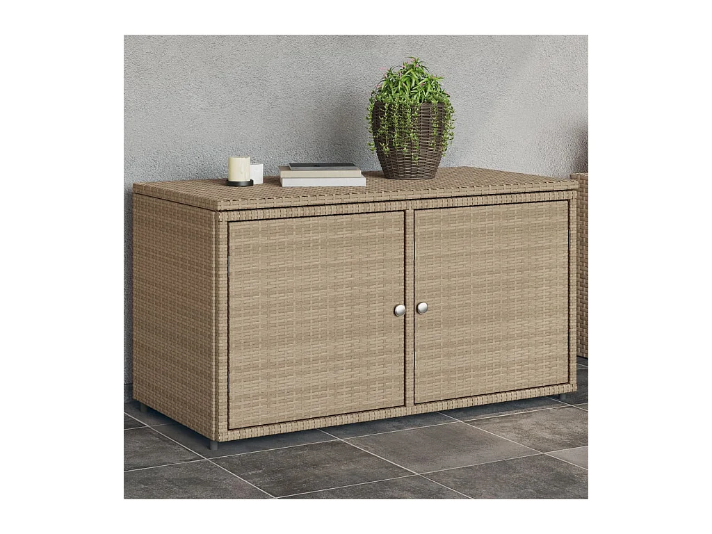 Armoire de rangement jardin beige 110x55x60,5 cm résine tressée