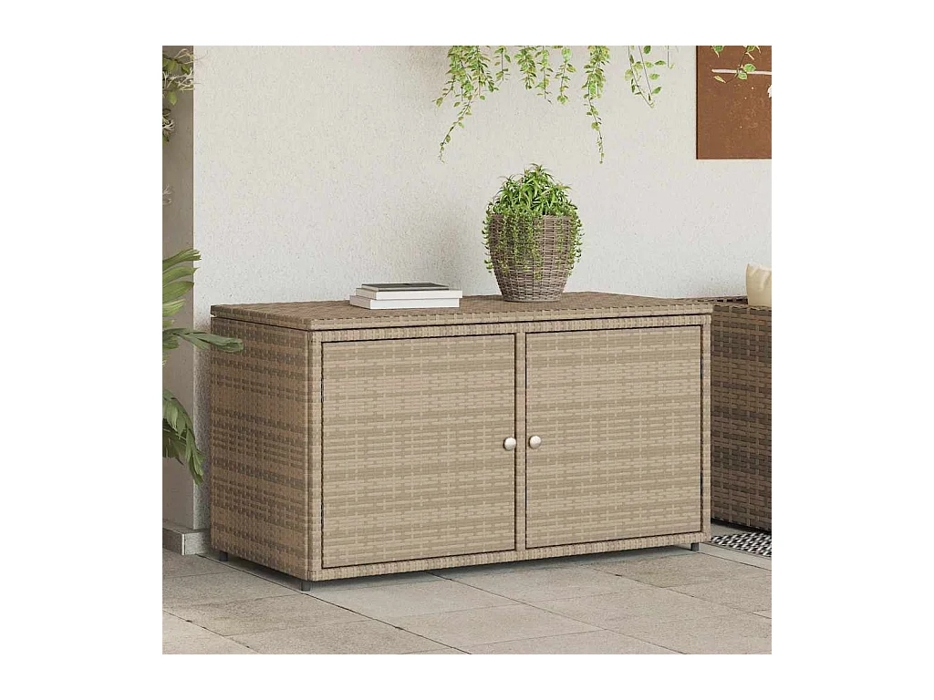 Armoire de rangement jardin beige 110x55x60,5 cm résine tressée