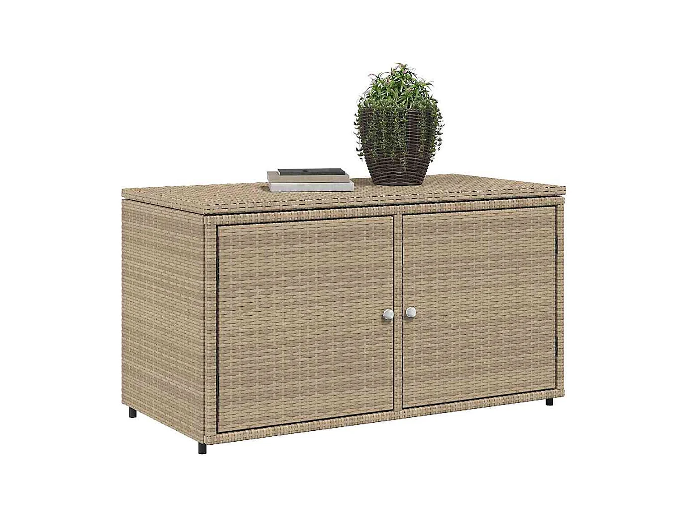 Armoire de rangement jardin beige 110x55x60,5 cm résine tressée