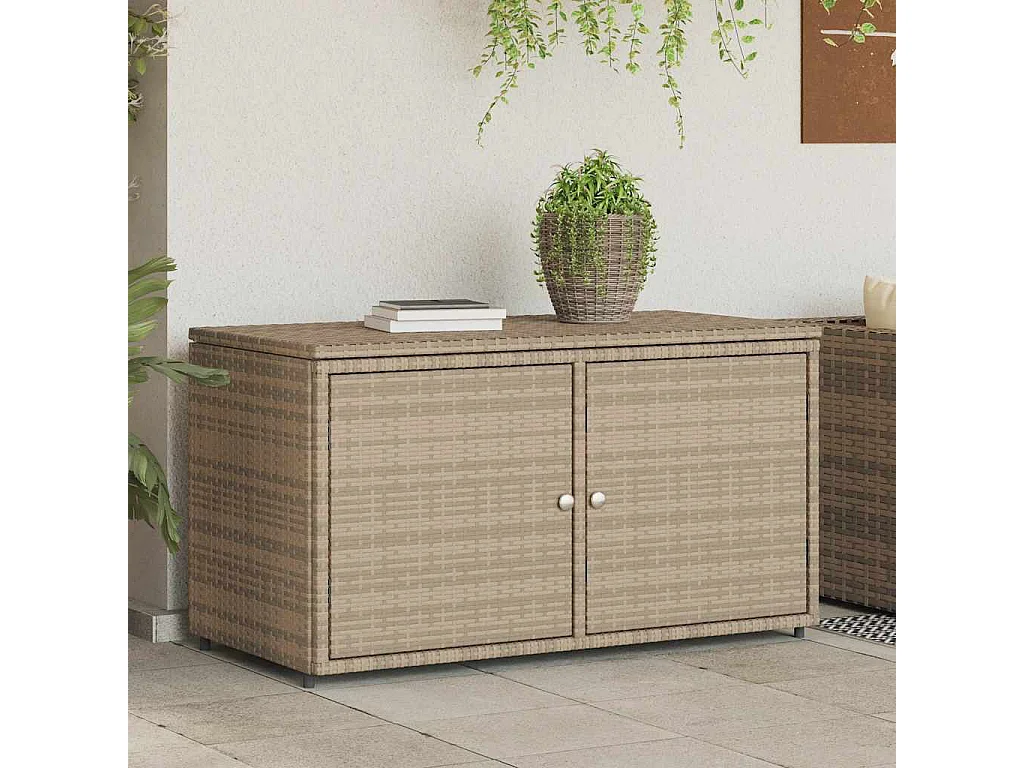 Armoire de rangement jardin beige 110x55x60,5 cm résine tressée