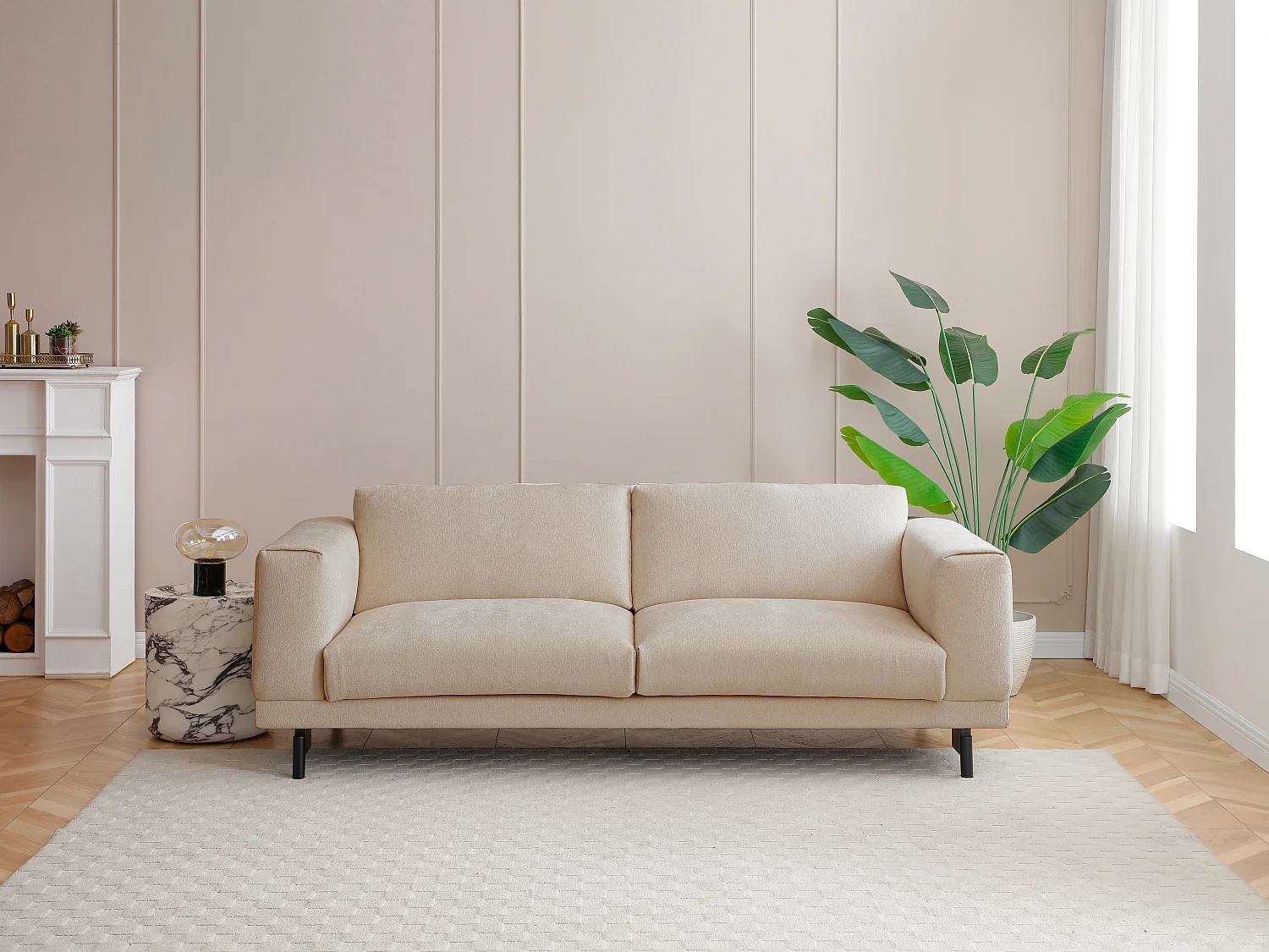 Canapé 3 places en tissu chenille beige DEMBOLA