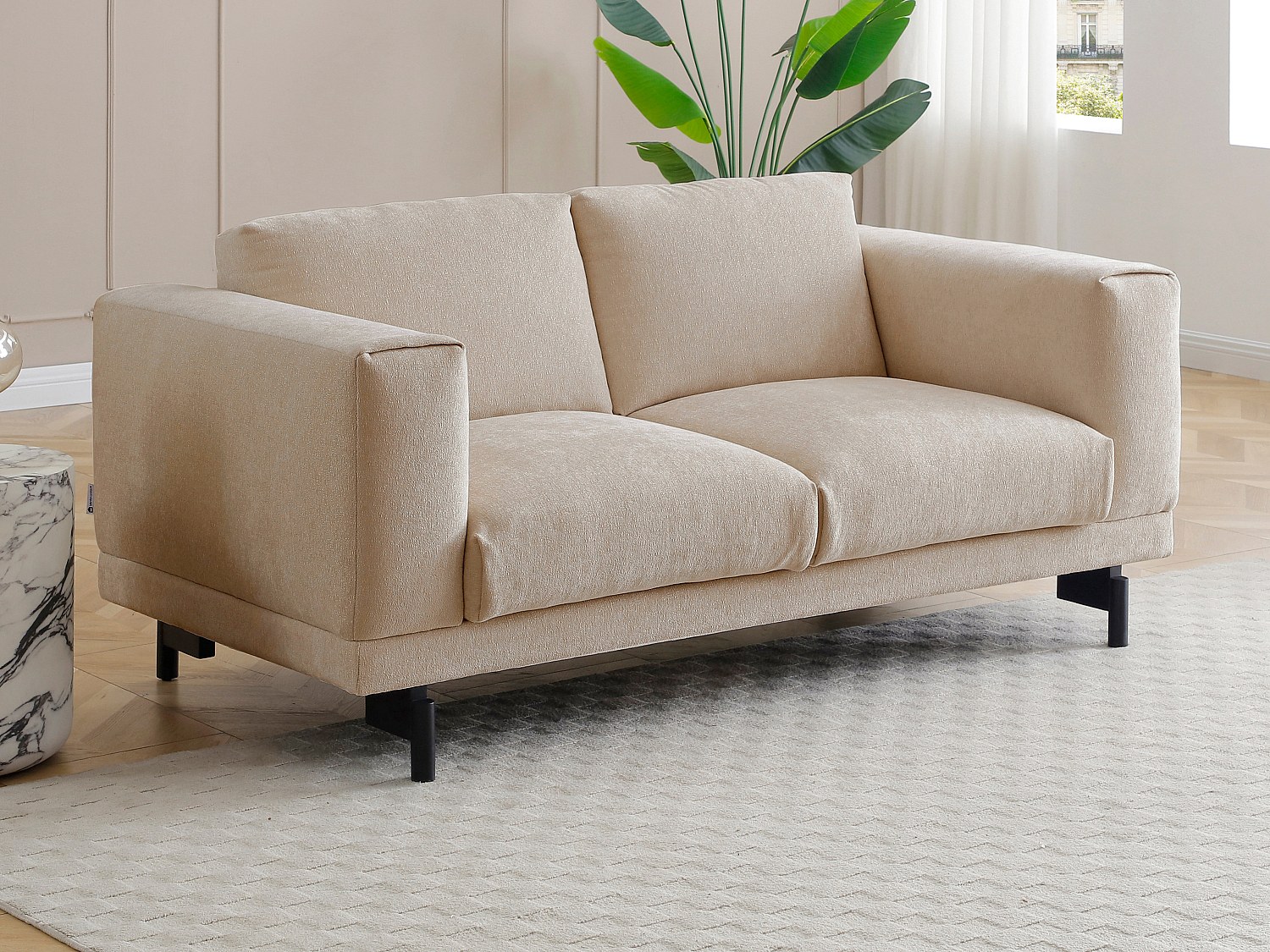 2-seters sofa i beige chenille-stoff DEMBOLA