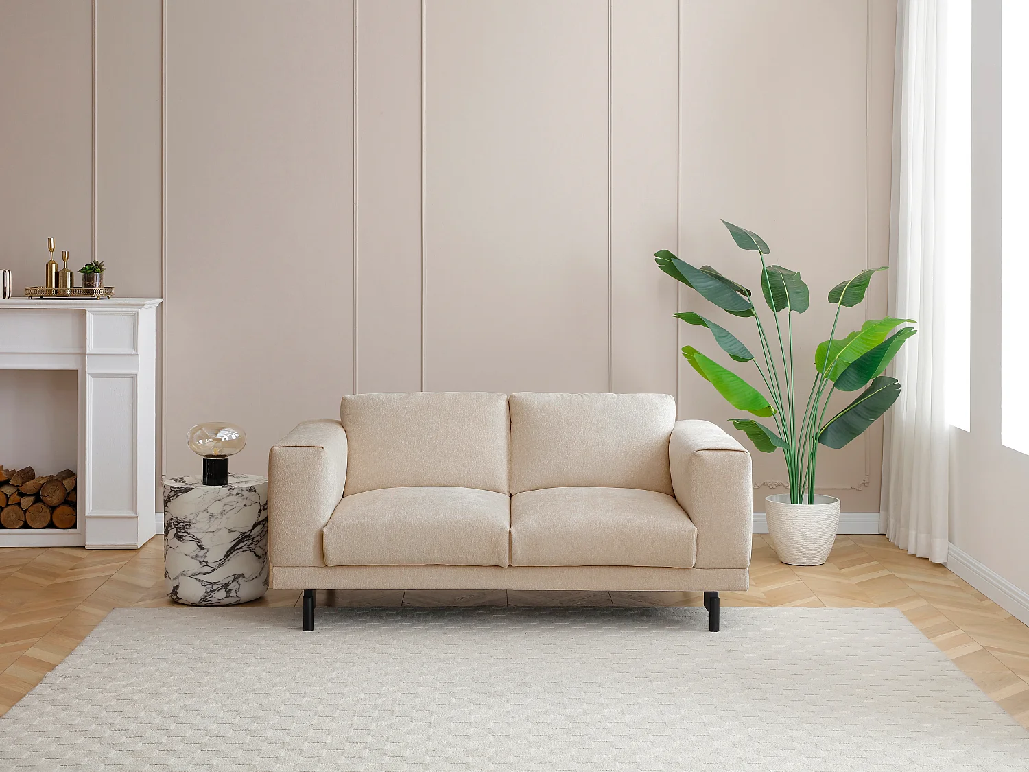 Canapé 2 places en tissu chenille beige DEMBOLA