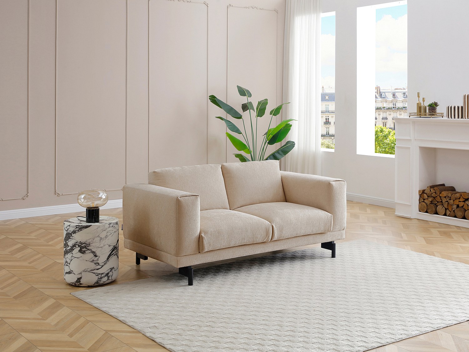 2-Sitzer Sofa - Chenille-Stoff Beige - DEMBOLA günstig online kaufen