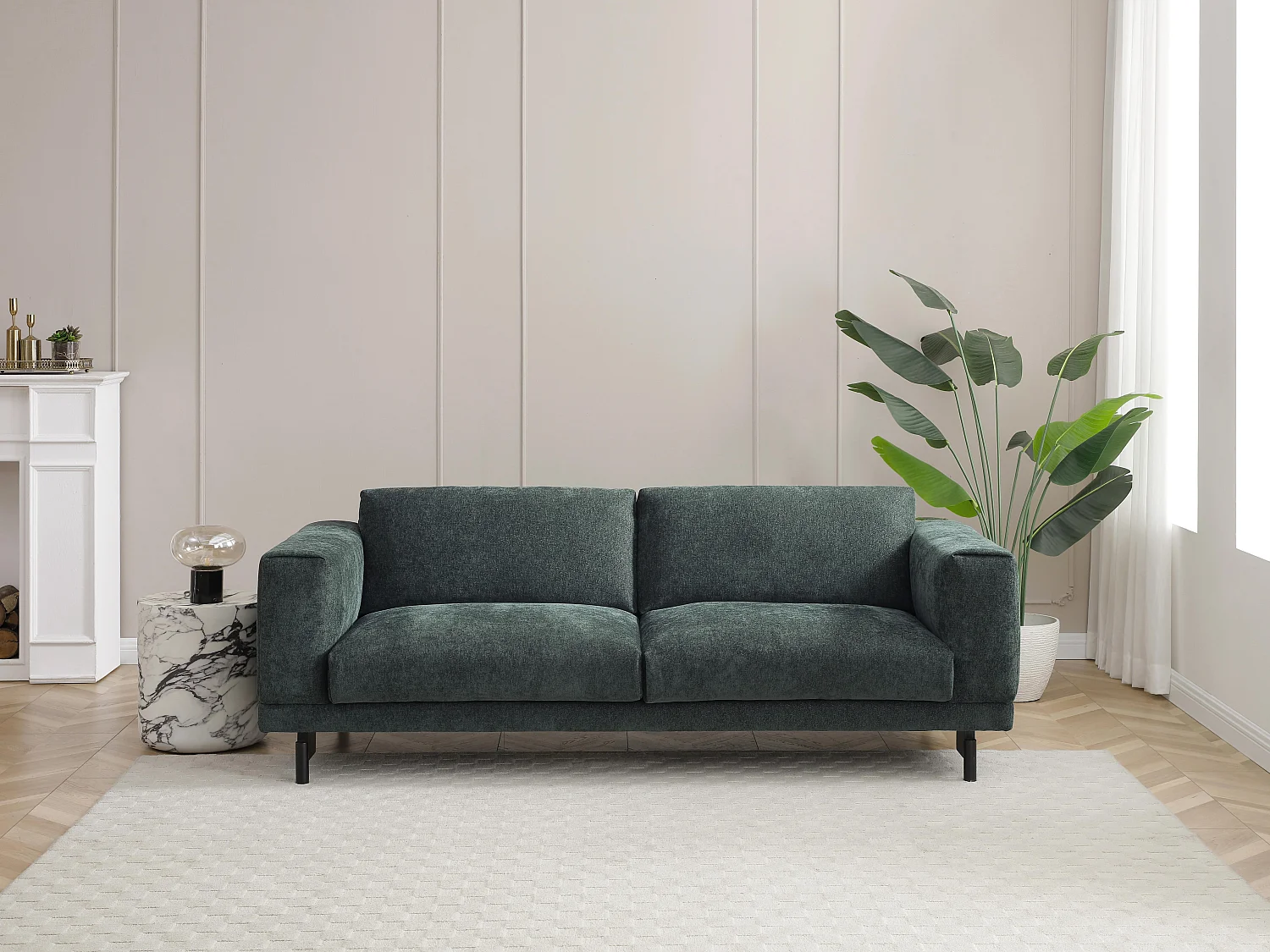 Canapé 3 places en tissu chenille vert DEMBOLA