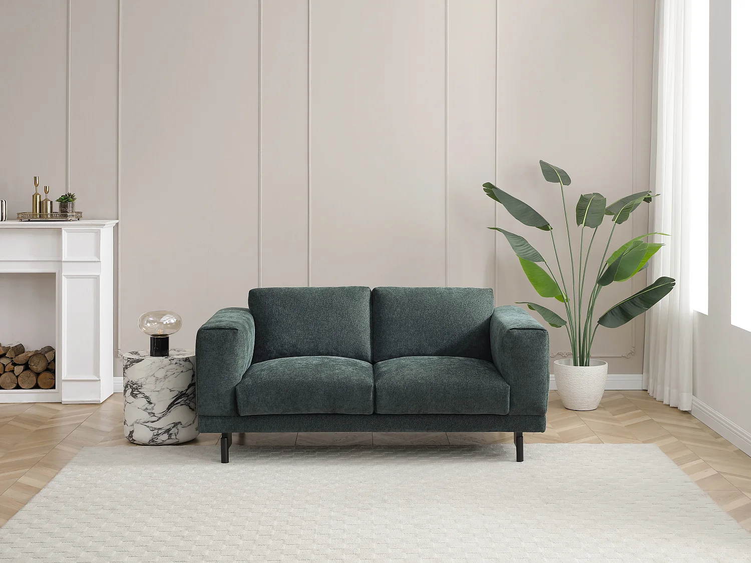 Canapé 2 places en tissu chenille vert DEMBOLA