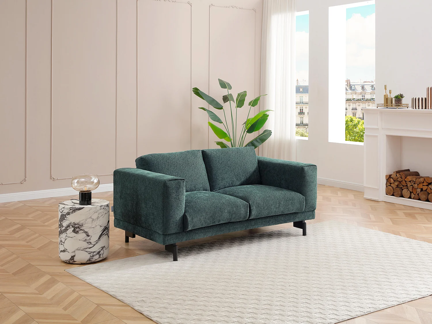 Canapé 2 places en tissu chenille vert DEMBOLA