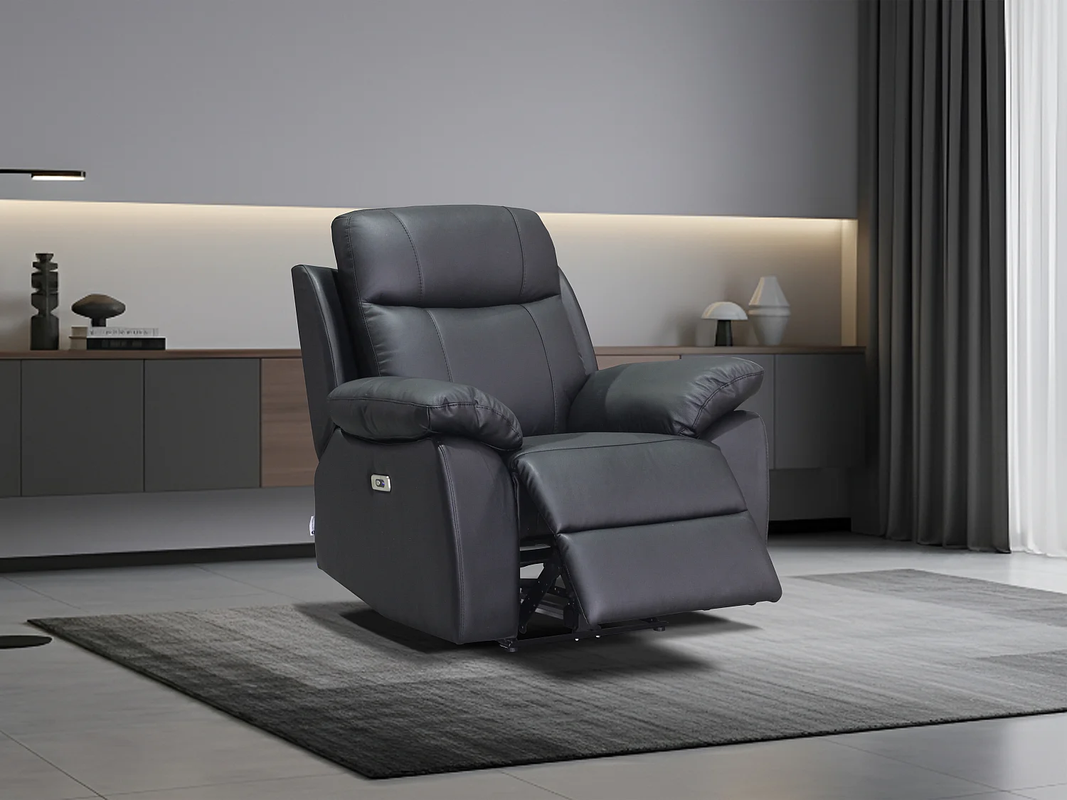 Fauteuil relax électrique en cuir noir VIPINO