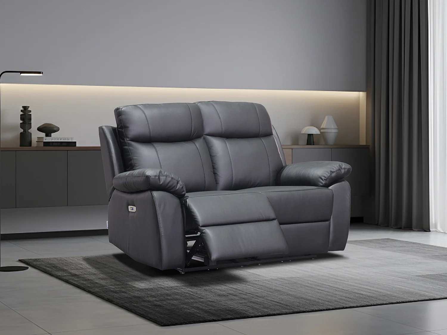 Canapé 2 places relax électrique en cuir noir VIPINO