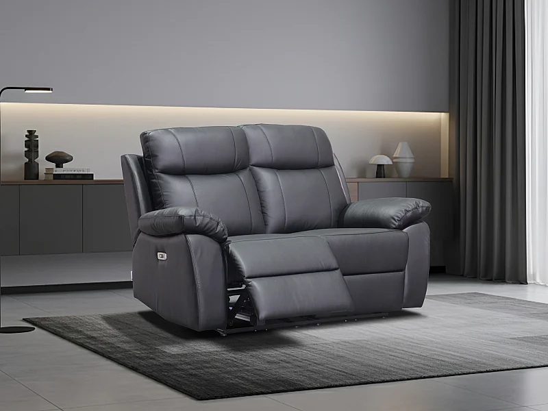 Canapé 2 places relax électrique en cuir noir VIPINO