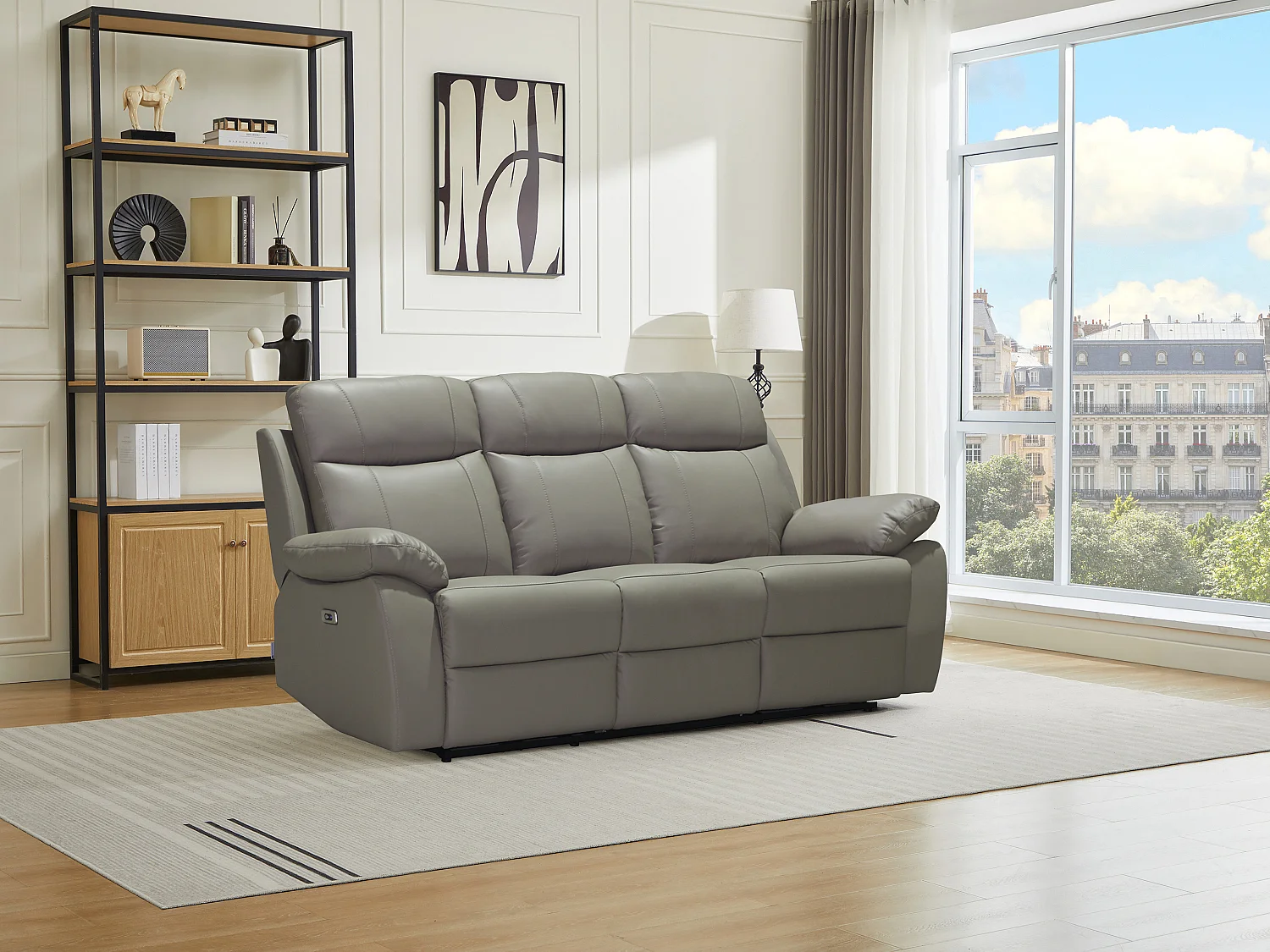 Canapé 3 places relax électrique en cuir taupe VIPINO