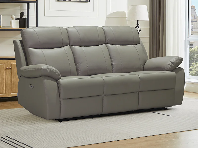 Canapé 3 places relax électrique en cuir taupe VIPINO