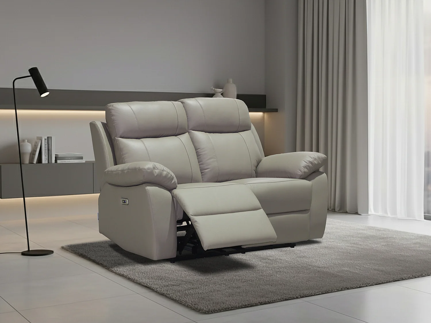 Canapé 2 places relax électrique en cuir taupe VIPINO