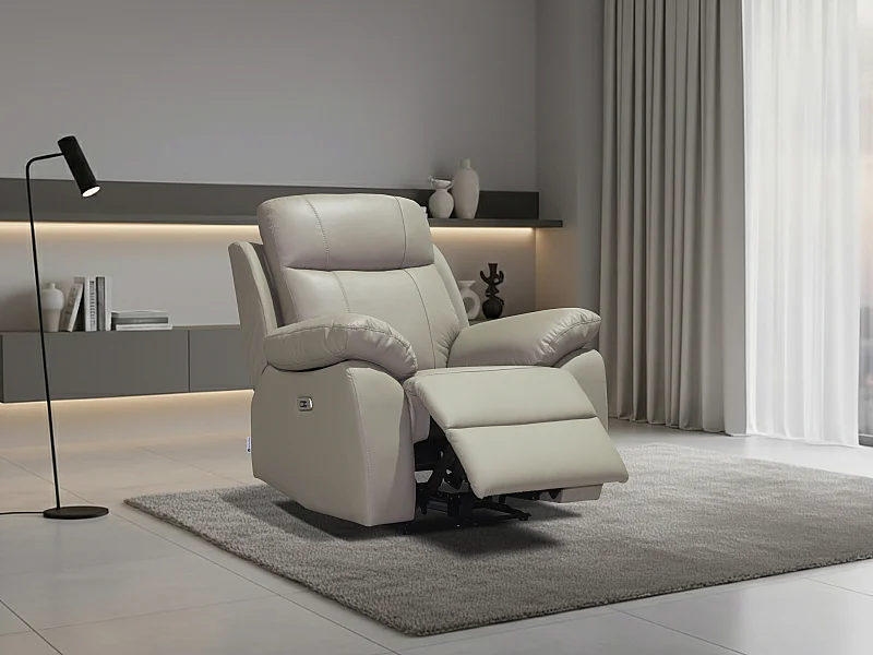 Fauteuil relax électrique en cuir taupe VIPINO