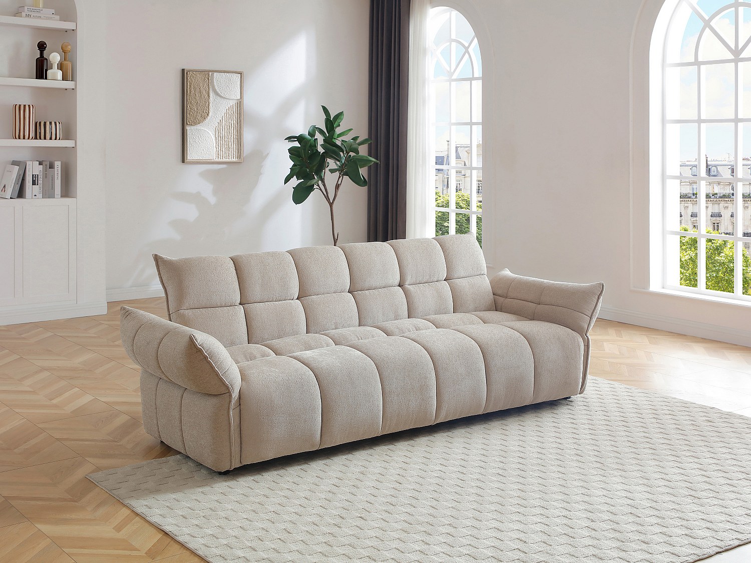 Vente-unique 3-Sitzer-Schlafsofa Clic-Clac – Chenille-Stoff – Beige – Hakemo
