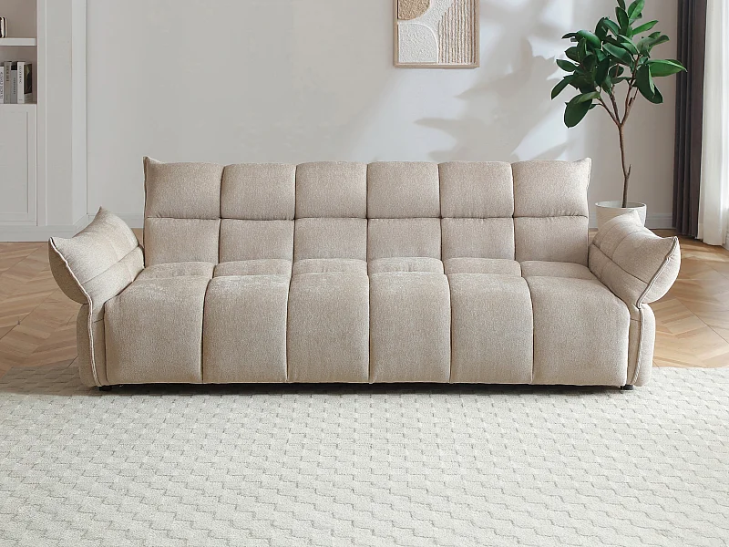 Canapé 3 places convertible clic-clac en tissu chenille beige HAKEMO