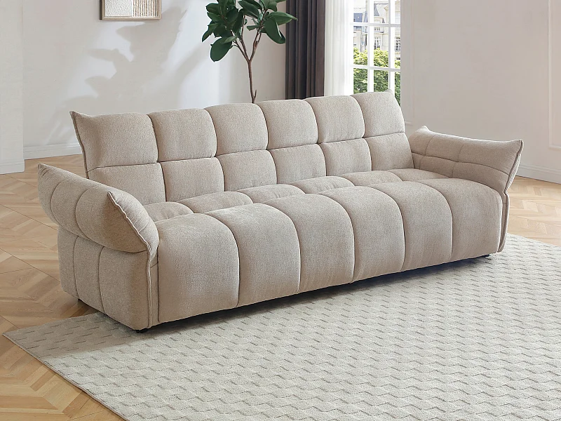 Canapé 3 places convertible clic-clac en tissu chenille beige HAKEMO