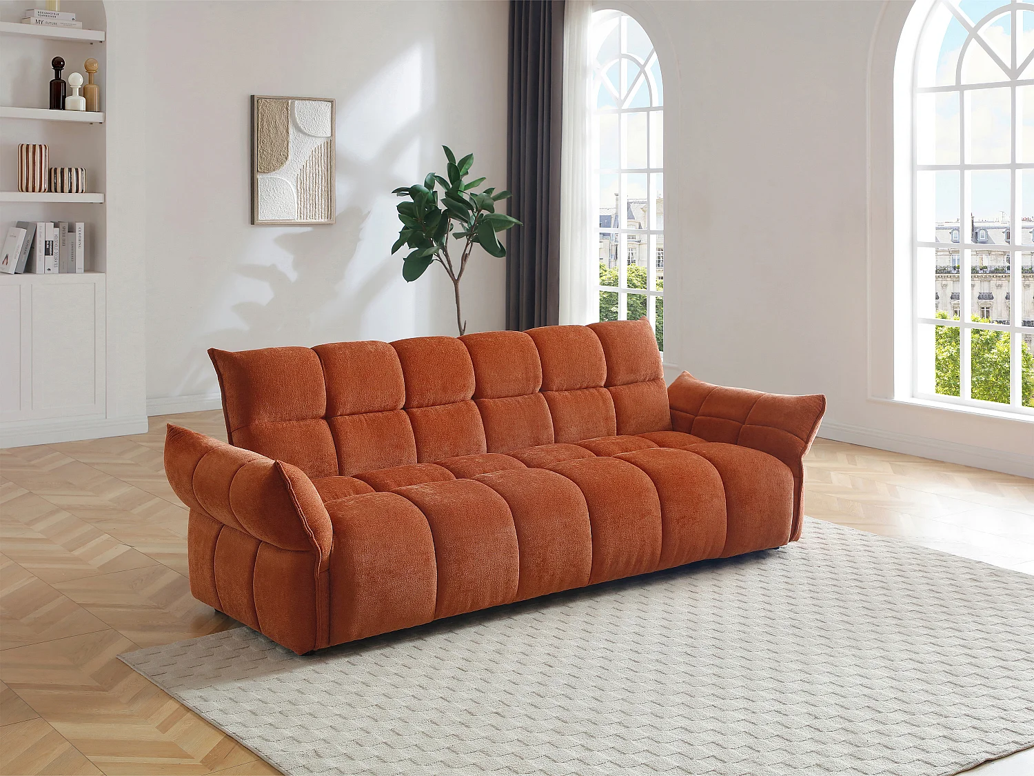 Canapé 3 places convertible clic-clac en tissu chenille terracotta HAKEMO