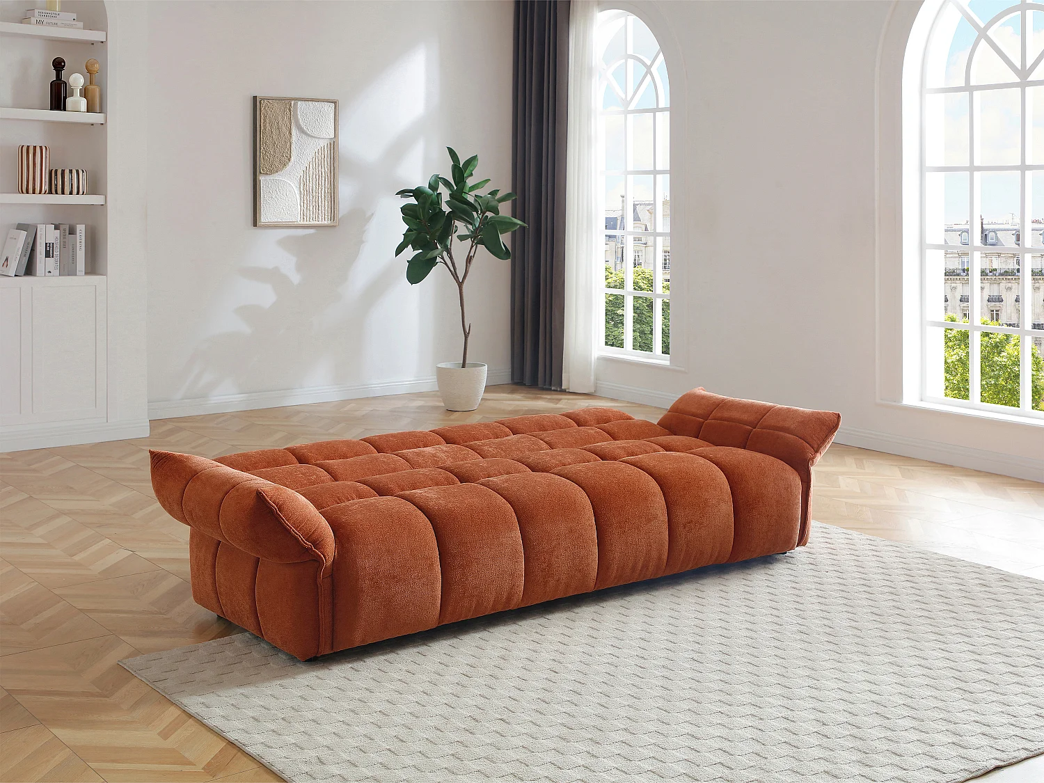 Canapé 3 places convertible clic-clac en tissu chenille terracotta HAKEMO