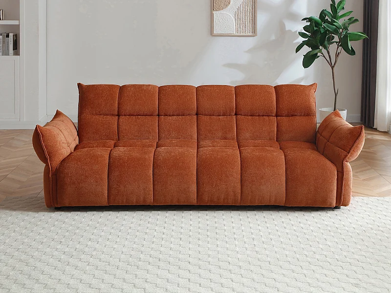 Canapé 3 places convertible clic-clac en tissu chenille terracotta HAKEMO