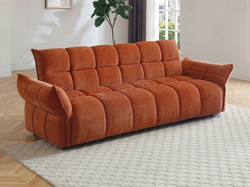 Canapé 3 places convertible clic-clac en tissu chenille terracotta HAKEMO