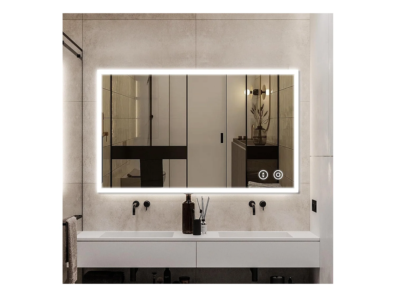 Miroir de Salle de Bain YOLEO avec Éclairage, 100 x 60 cm, Miroir Murale avec Prise Electrique, Commande Tactile et Fonction Anti-Buée